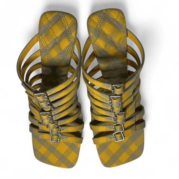 Burberry Women's Yellow Hunter Check Carmine Strap Heels Sandals Sz 38 EU NWT - Picture 5 of 16